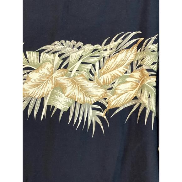 Vintage IZOD Hawaiian Shirt Mens Medium Black Rayon Leaves Beach Cruise EUC - Picture 7 of 7